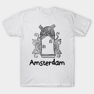 Windmill - Netherlands or Amsterdam symbol. T-Shirt